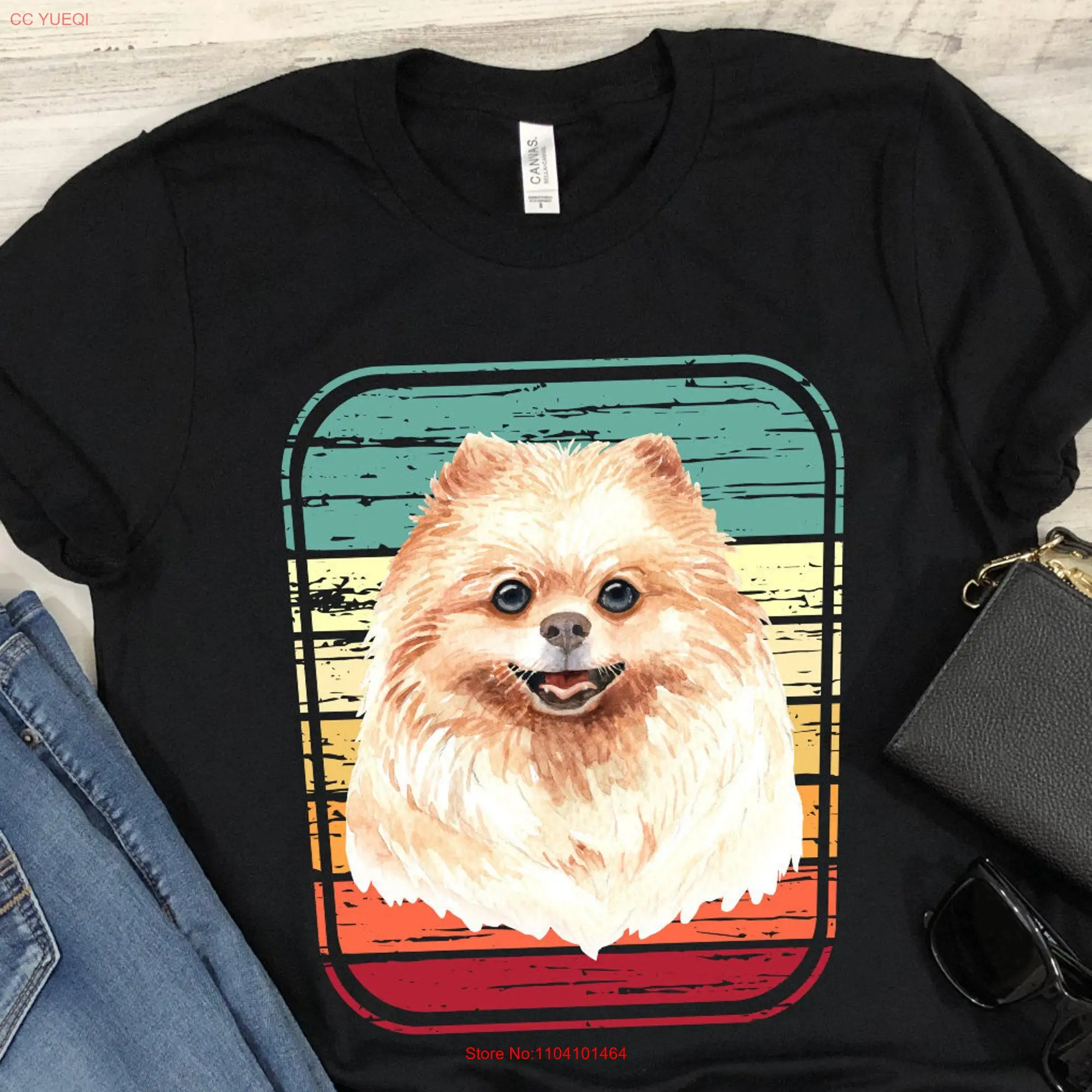 Pomeranian T Shirt Dog Pomeranians Vintage Pom Mom or Dad Retro Distressed for Men and Women long or short sleeves