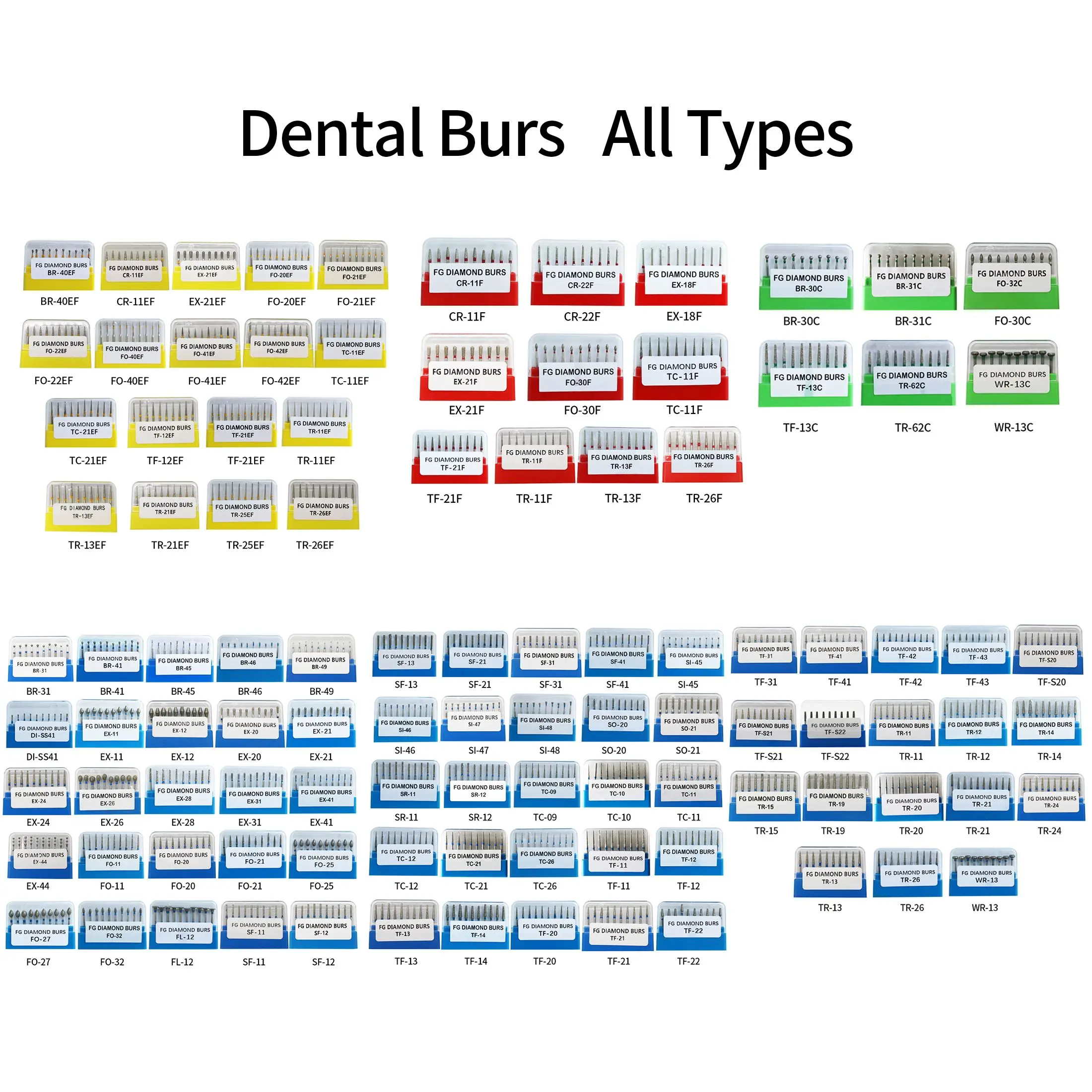 

10Pcs/Pack SF SR SO SI WR CR FL DI Series Diamond High Speed Drill Dental Burs
