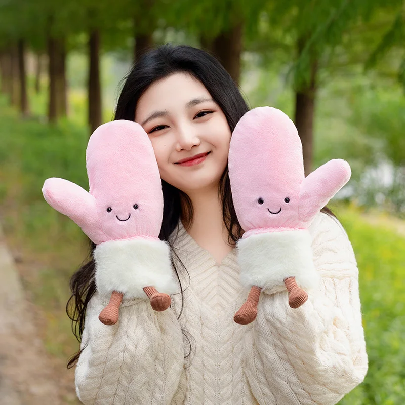

25cm One Pair Gloves Plush Emotion Pillow Stuffed Winter Warm Cushion with Legs Human Figured Kawaii Plushie Present