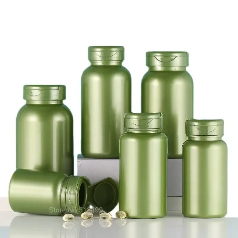 Plastic green large mouth empty bottle sealed capsule dispensing bottle Solid Powder Medicine Pill Vial Container