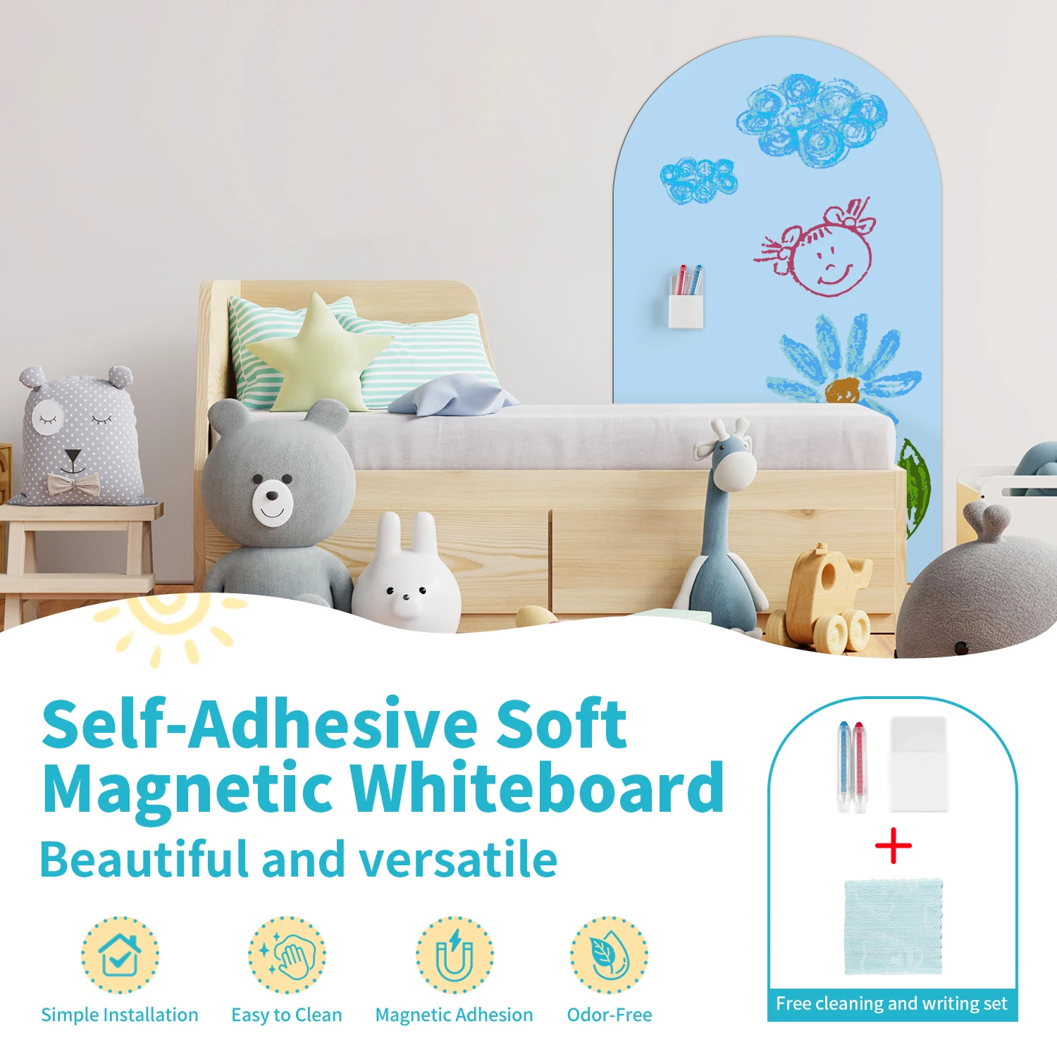 No drilling, easy installation, easy cleaning, self-adhesive magnetic arch decoration sticker, bedroom interior wall decoration