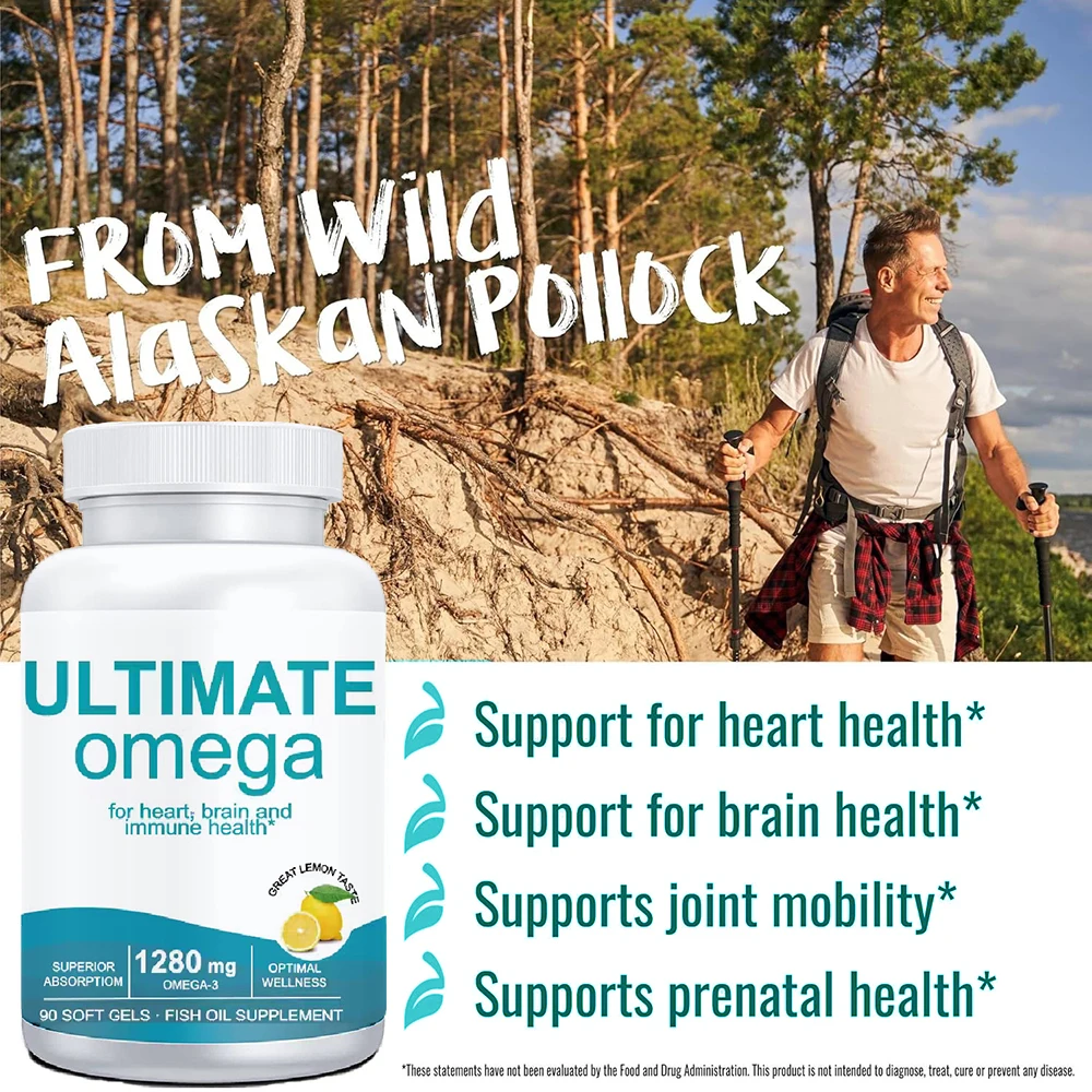 

Ultimate Omage, Lemon Flavor - 90 Soft Gels - 1280mg Omega-3 Fish Oil Supplement with EPA & DHA - Promotes Brain & Heart Health