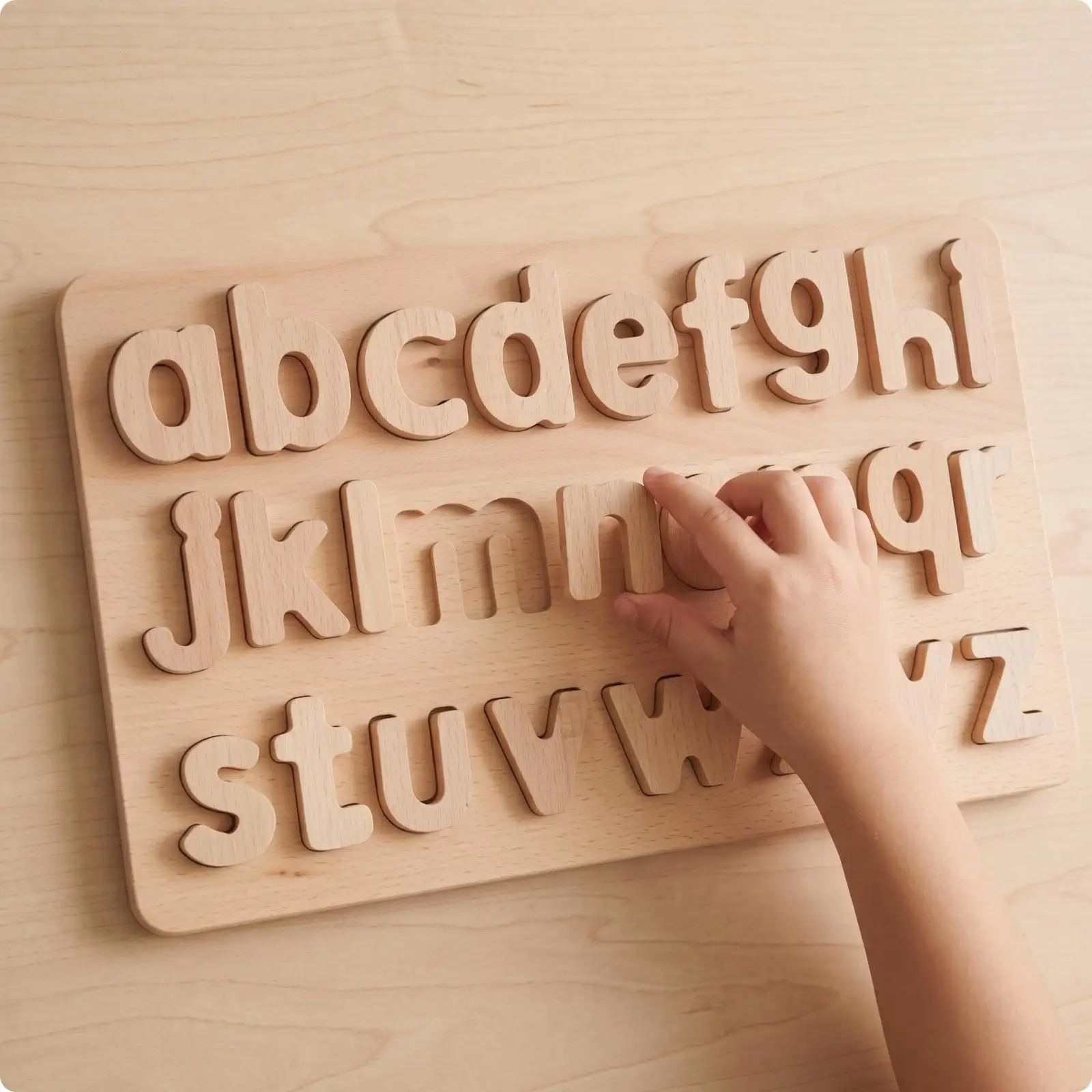 Montessori Lowercase Alphabet Puzzle | Smooth Rounded Edges, Easy to Handle, Wooden Letter Puzzle, for Home