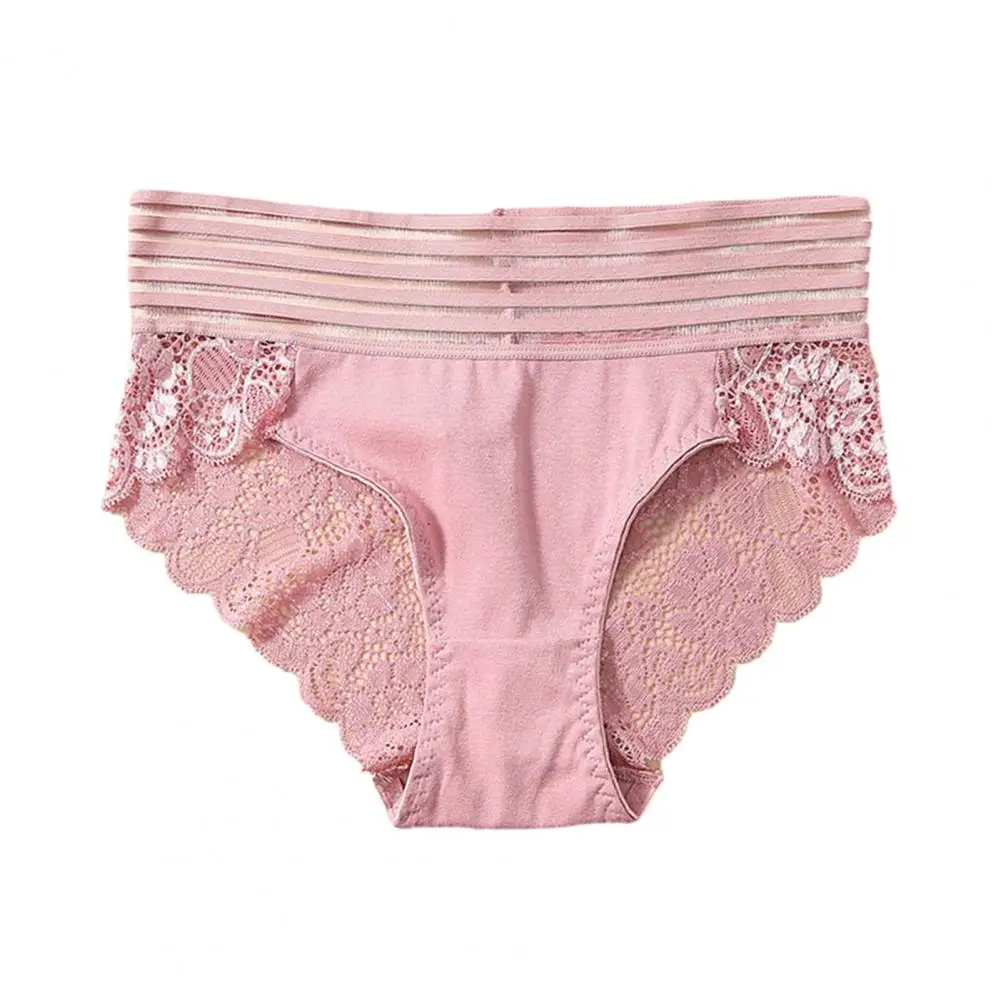 Women Panties Hollow Out Lace Flower Embroidery Striped High Waist Briefs Anti-septic Quick-drying Lady Intimate Underwear