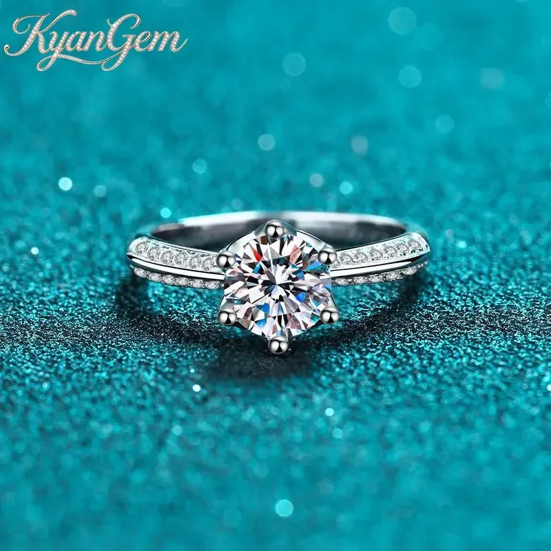 KyanGem Platinum PT950 Inlaid Diamond Micro Hexagonal Ring, Women's Moissanite Diamond Ring Minimalist Ins Style Ring