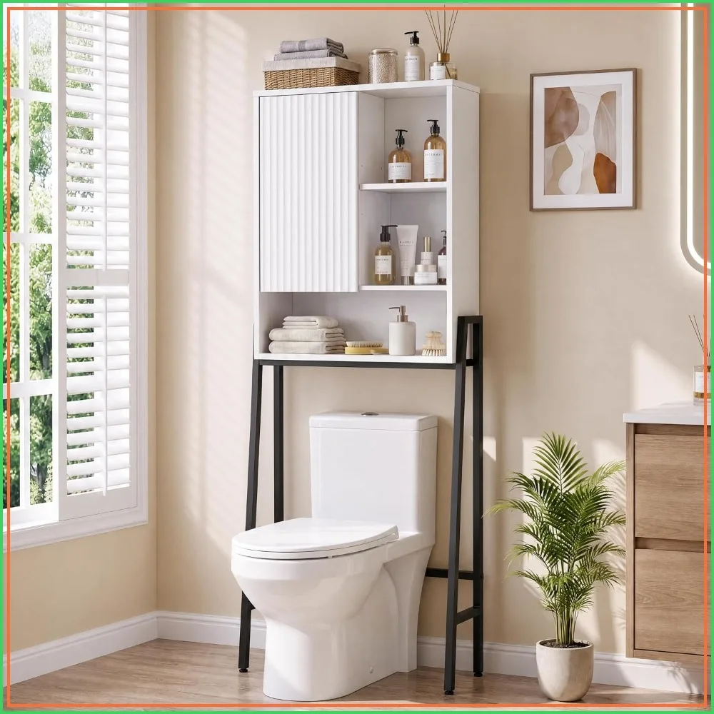 Over The Toilet Storage Cabinet, 24 Inch Wide Bathroom Organizer, White