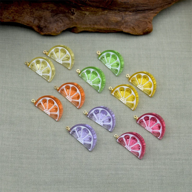 

Минимальный заказ, 20 шт./лот, цветной узор, принт, мультяшный ломтик лимона, смоляные бусины со вешалкой из сплава, подвески, ювелирные аксессуары «сделай сам»