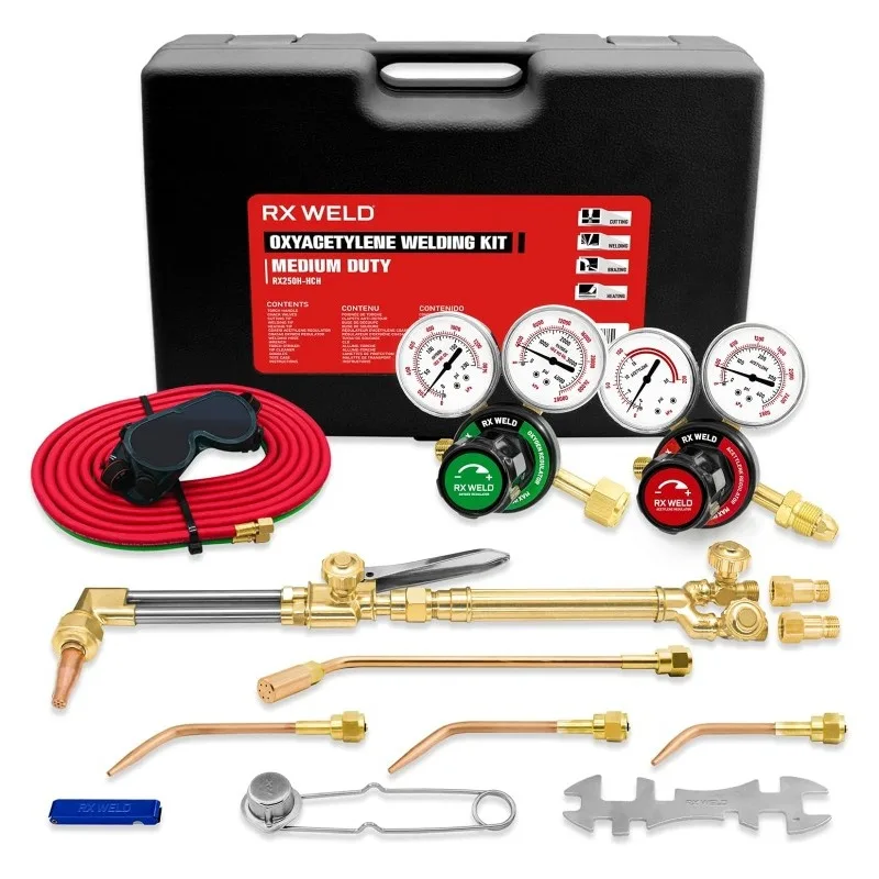 Oxy Acetylene Torch Kit with Heating Nozzle-6-MFA-1, 19pcs Gas Cutting Welding Kit, Medium Duty Oxygen Acetylene