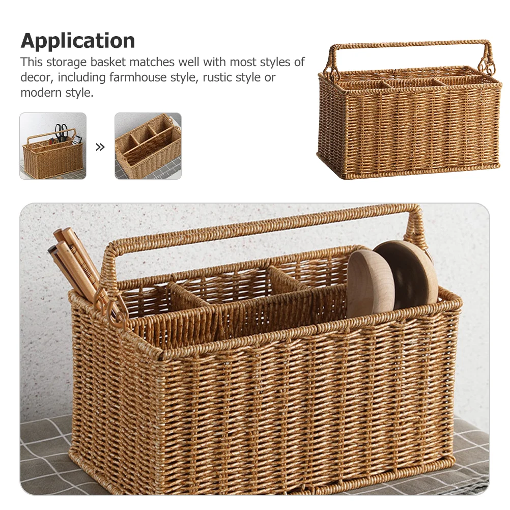 Dresser Decor Tool Basket Woven Imitation Rattan Storage Decorative Desktop 3000X1700X1500CM Baskets Khaki Bins