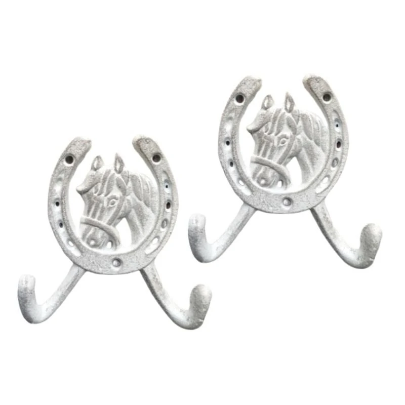 

2Pcs Metal Cast Iron Wall Hooks European Horse Head Hangers Outdoor Garden Decoration Entryway Hardware