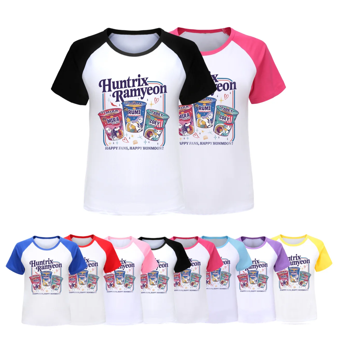 

KPop Demon Hunters Huntrix Ramyeon Kids Baby Girls T-shirt Summer Clothes Cartoon Boys Short Sleeve Tops Clothing Christmas Gift