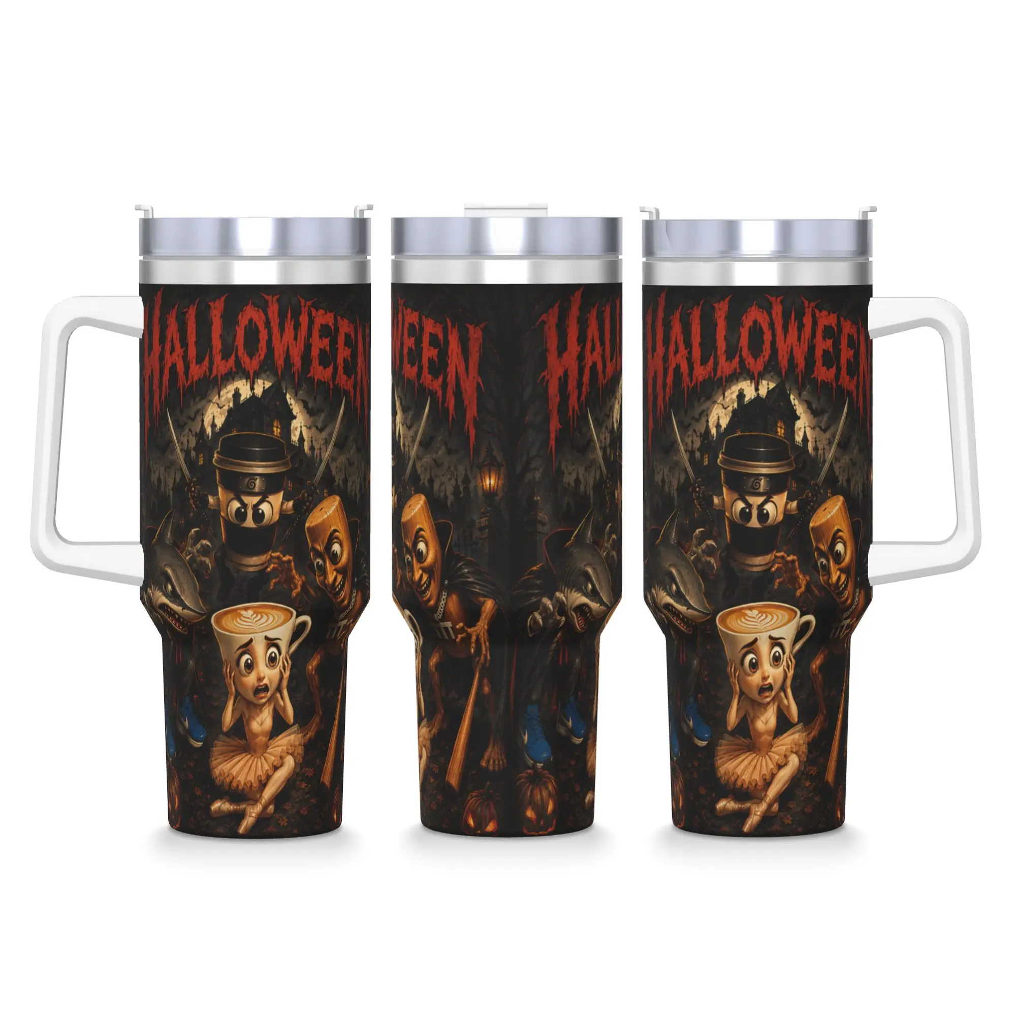 Stainless Steel Tumbler Horror Tralalero Assassino Tung Sahur Ballerina Halloween Mugs Cup With Straw Hot Drinks Water Bottle