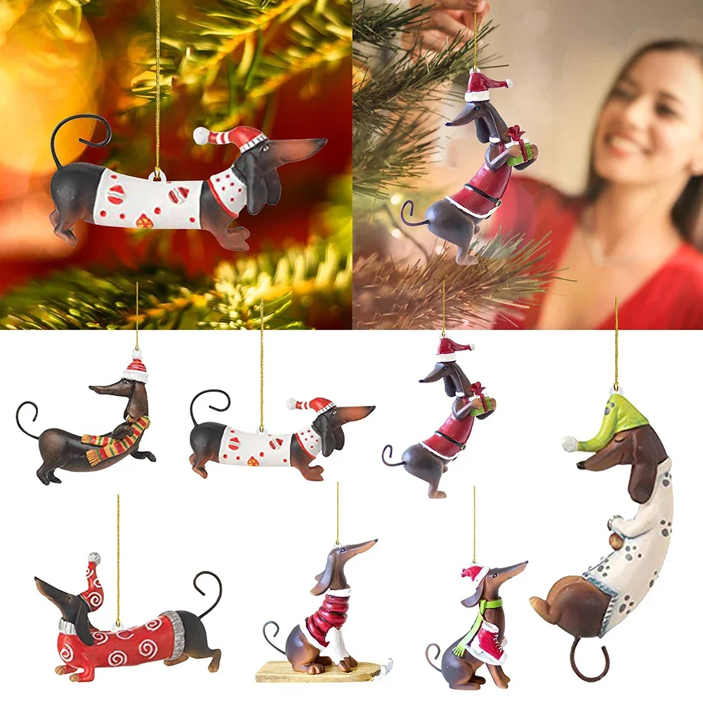 Christmas Tree Ornament Funny Dachshund Dog Pendant Decorative Xmas Tree Hanging Ornament New Year Holiday Party Supplies