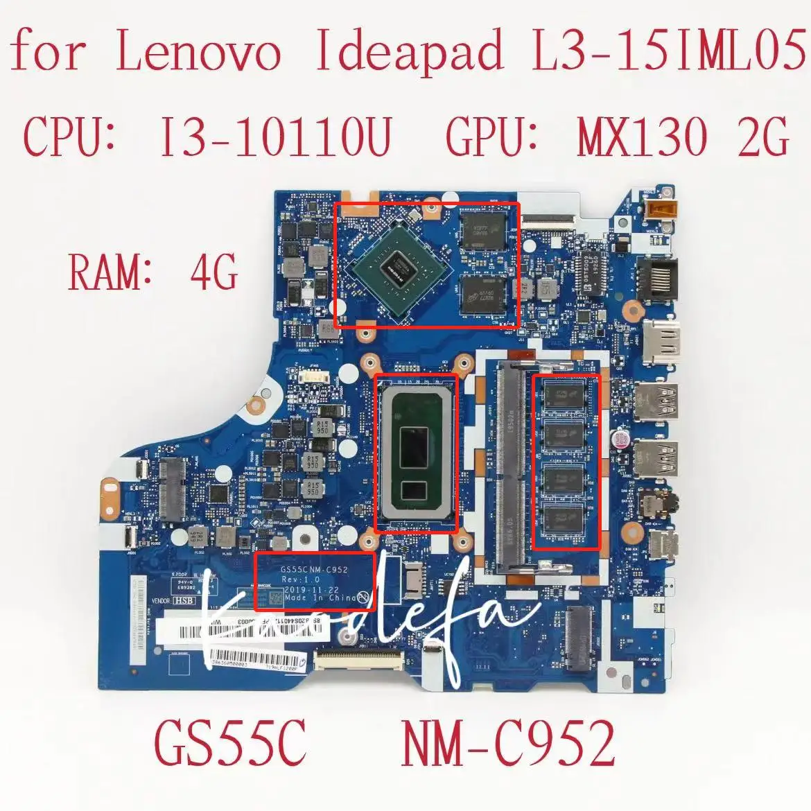 

NM-C952 For Lenovo Ideapad L3-15IML05 Laptop Motherboard CPU:I3-10110U GPU:MX130 2GRAM:4G DDR4 FRU:5B20S44011 5B20S44012