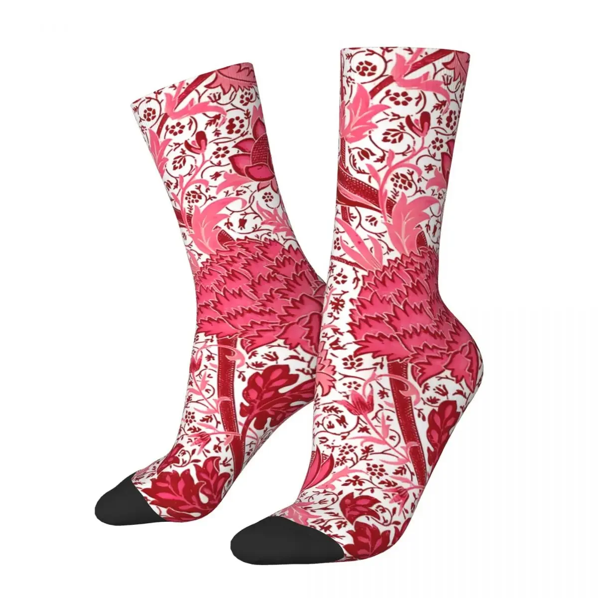 William Morris Jacobean Floral, Coral Pink Men's Socks Vintage Harajuku Street Style Novelty Casual Crew Sock