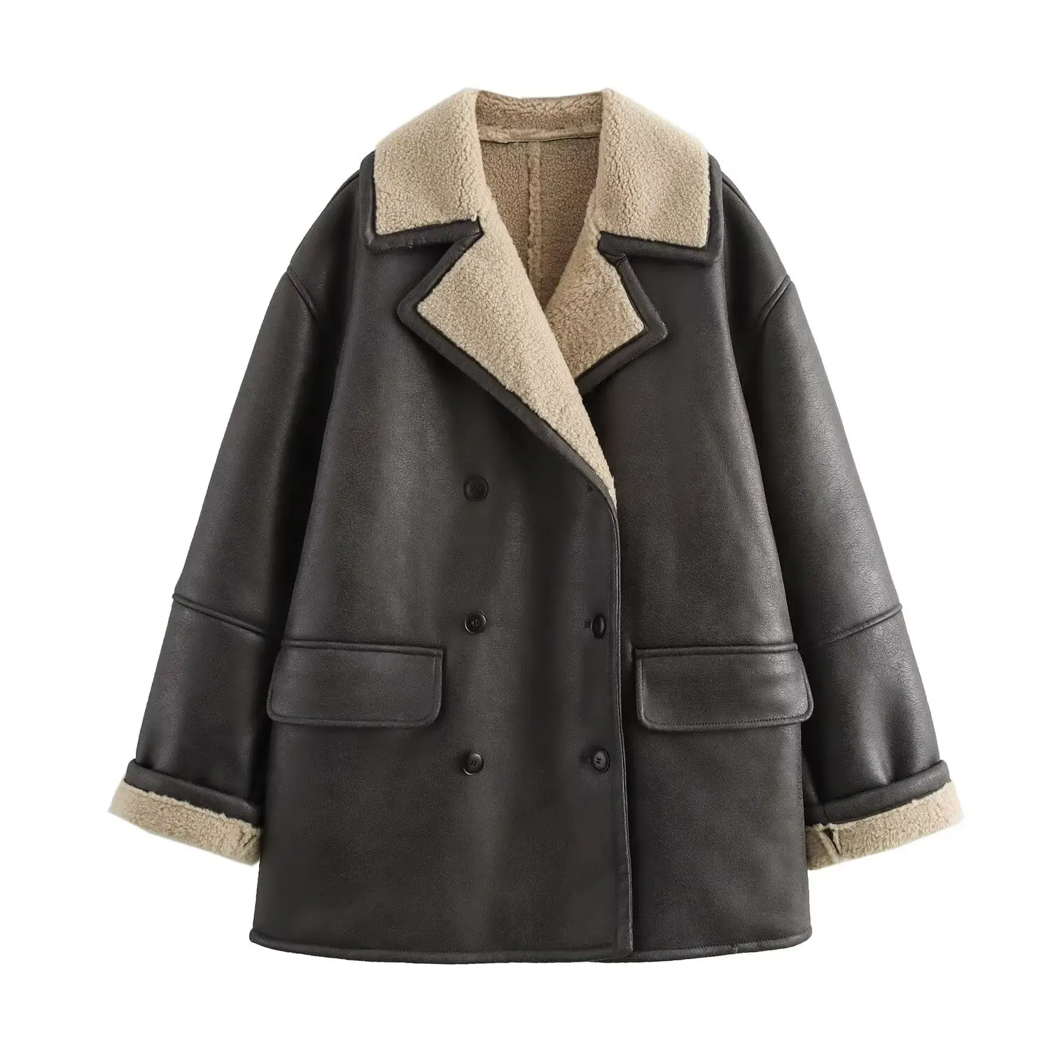 

ZAB Double-Sided Faionable Versatile Women's Coat Autumn New Sle 3833244 Polyester Fiber Collar Design All-Match Outerwear