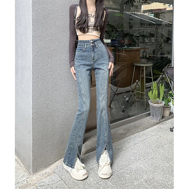 

Расклешенные джинсы женские на шнурке с эластичной резинкой на талии, свободный крой, удобная повседневная одежда, практичная мягкая уютная длинная палаццо на каждый день