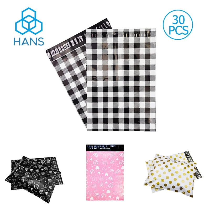 30PCS Colors Express Bags 26X37cm Plaid/GoldPoint/Pink Black Heart Designer Poly Mailers Shipping Envelopes Premium Printed Bags