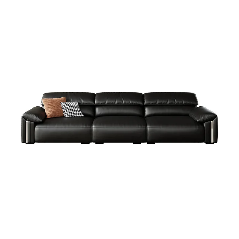 

High-end head brand leather is increasing, cowhide elephant ears genuine leather black sofa