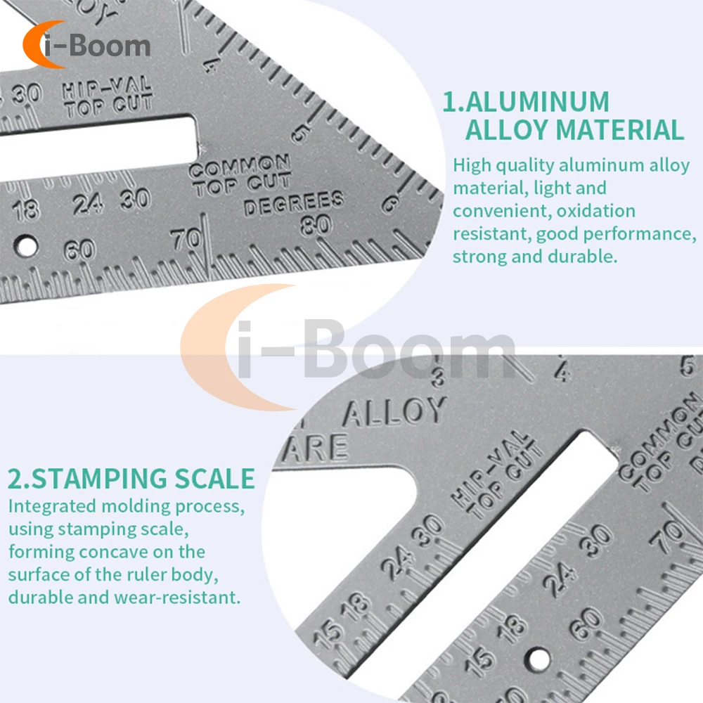 7 Inch British Triangle Ruler Protractor 90 Degree Thickened Angle Ruler Aluminum Alloy Woodworking Measuring Tool Carpenter