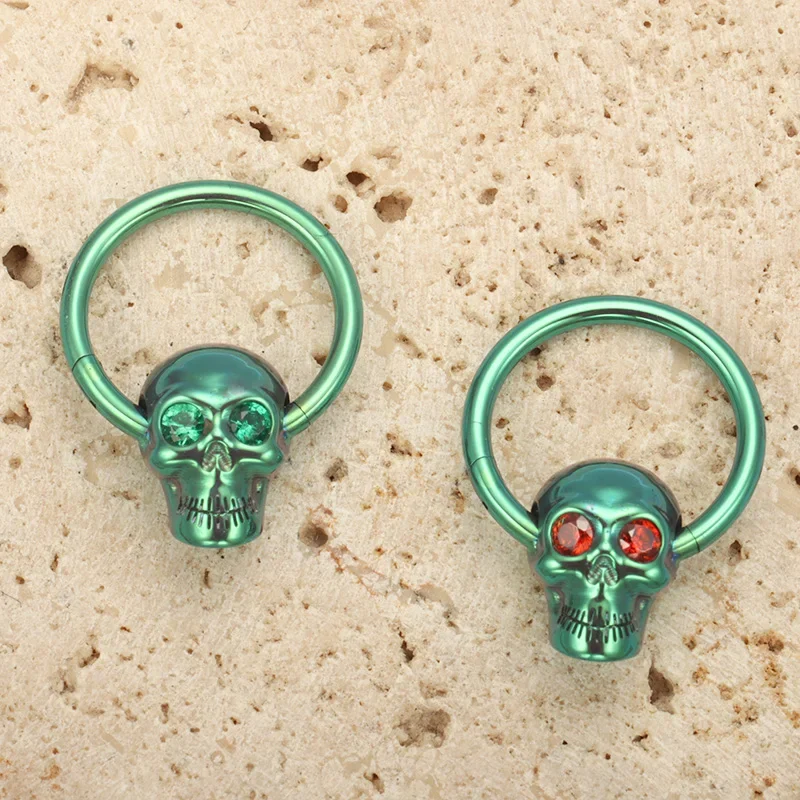 

ZOOR F136 Titanium Gothic Skull Zirconia Clicker Septum Nose Ring Piercing Nipple Hinge Punk Ear Helix Lobe Earring New Piercing