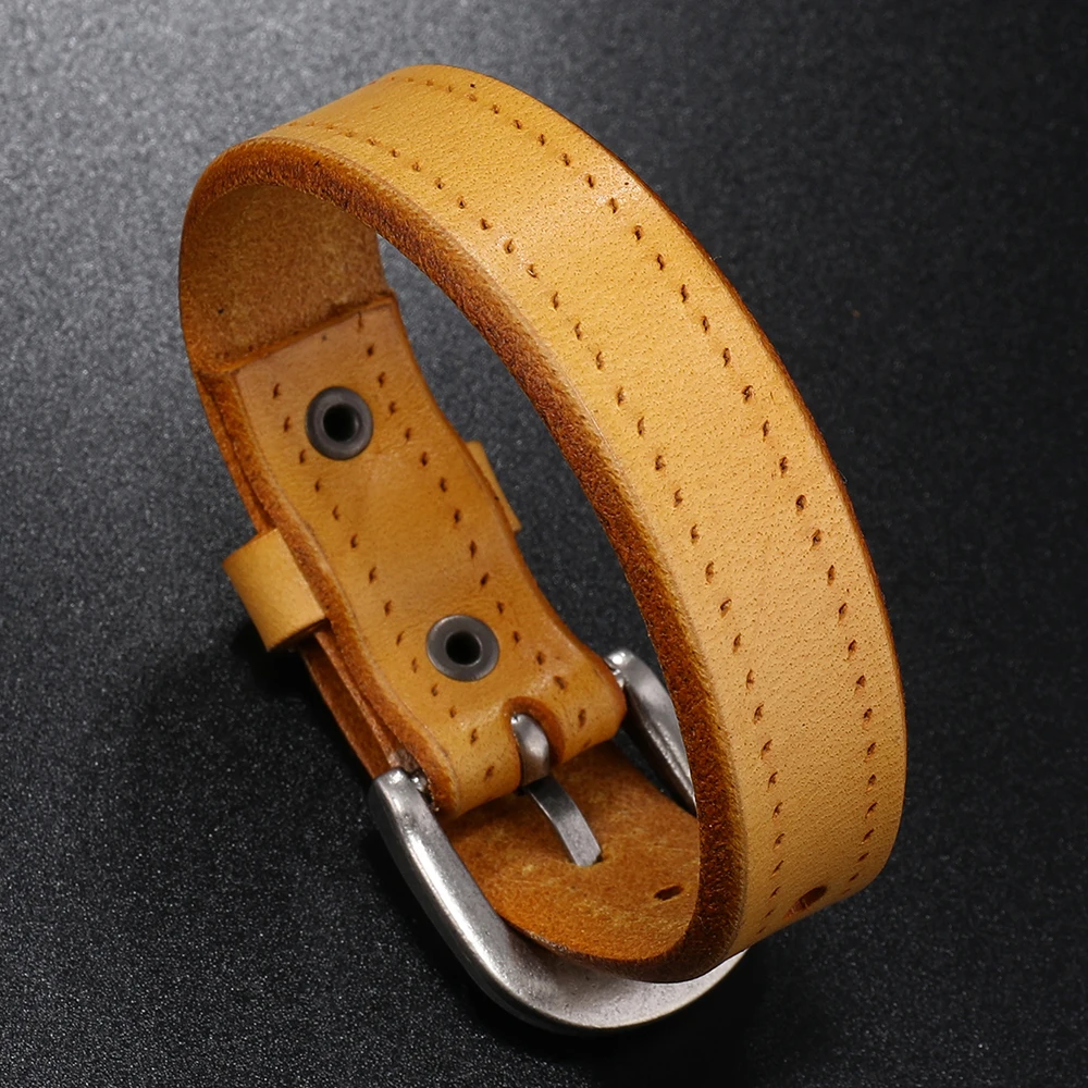 Vintage leather bracelet for men Simple buckle cowhide men bracelet