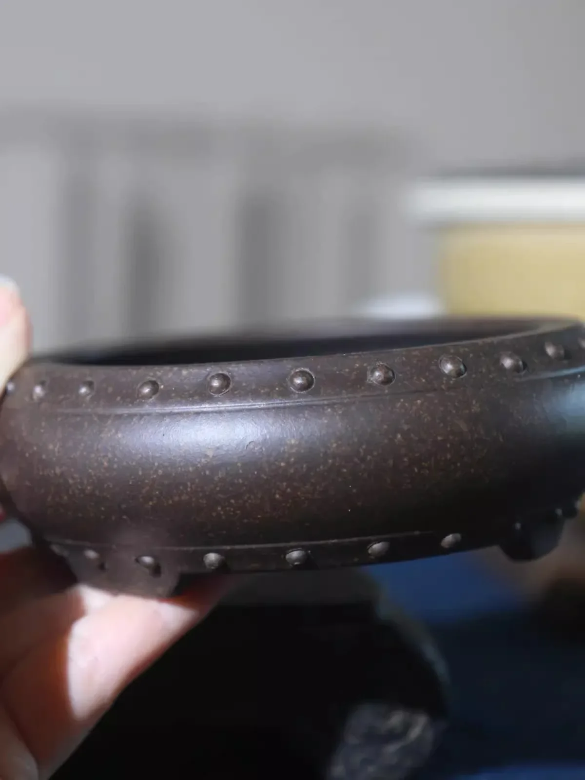 yesCeramic Circle Bonsai Pot, Made by Purple Sand,Chinese Garden, Home Table Decoration