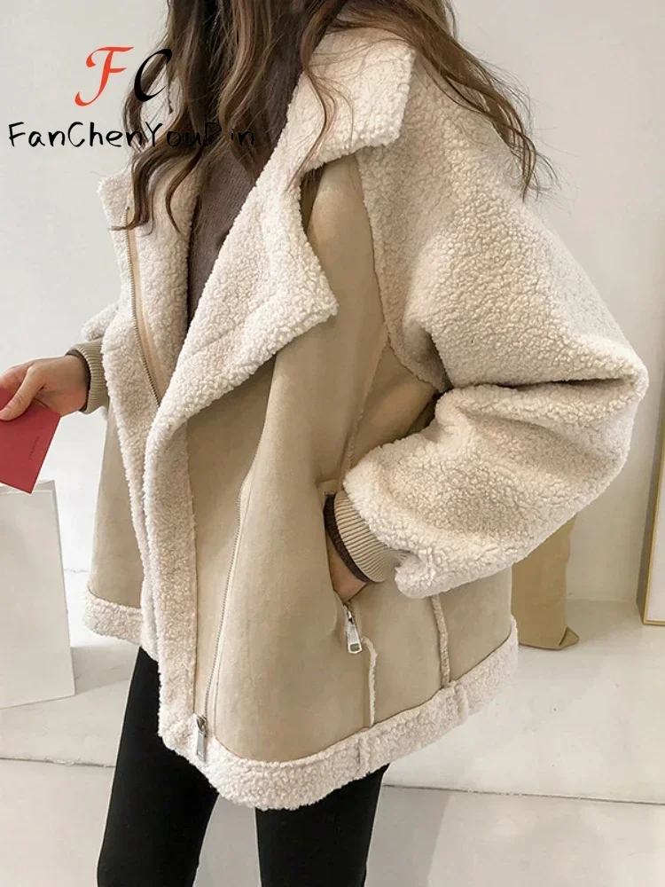 Womens Coat Autumn Winter 2024 New Loose Big Lapel Lambswool Covered Button Jacket Fashion Casual Faux Fur Soft Warm Coats Women