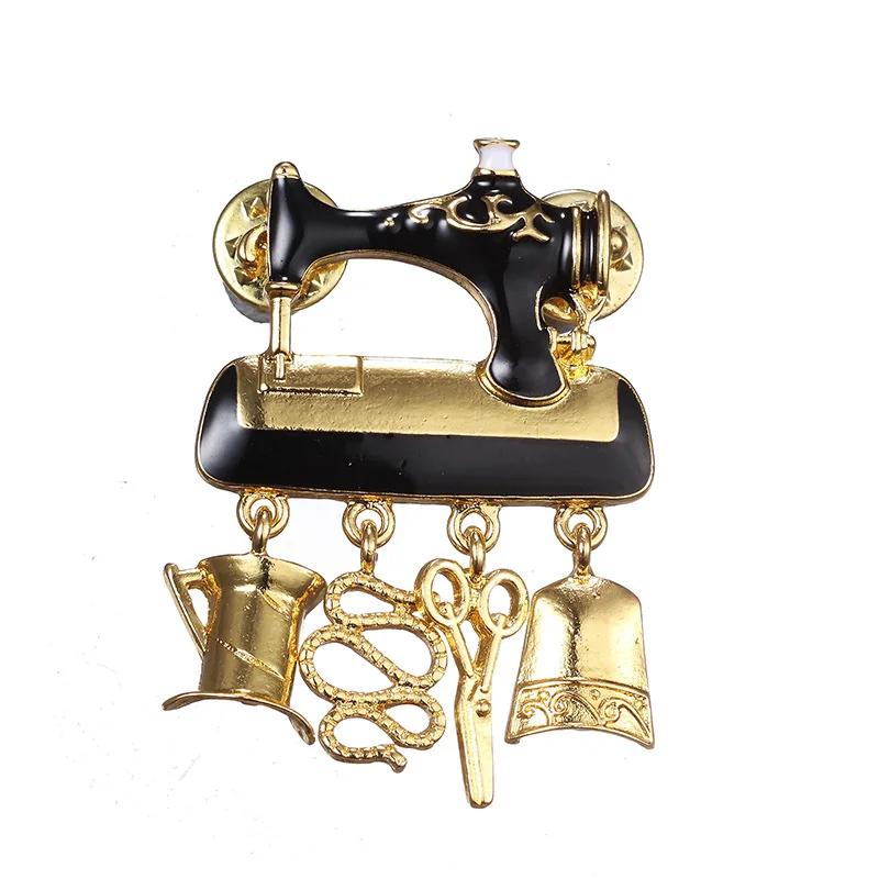 Vintage Tailor Scissors Cup Snake Pendant Brooch Pins Metal Alloy Dressmaker Sewing Machine Tools Brooches Gold Color Jewelry