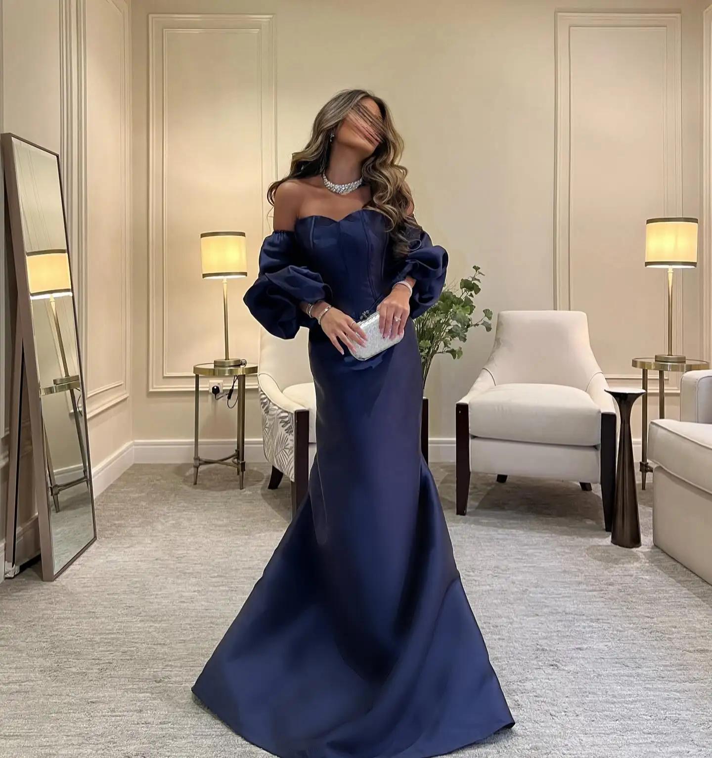 Aenyrst customized Blue Mermaid Prom Dress Women's Off Shoulder Simple Party Evening Dresses Floor Length Special Occasion Gowns