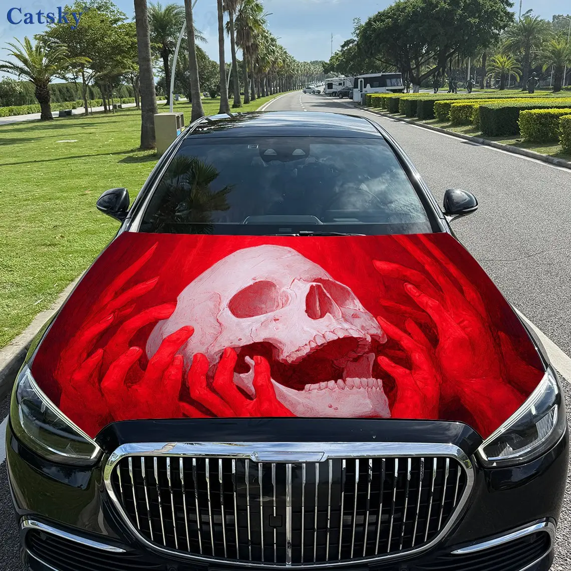 

Dark Bloody Hand Skull PVC Car Vinyl Wraps, Self-Adhesive Waterproof Car Hood Decal Sticker, Car Decoration Protection Stickers