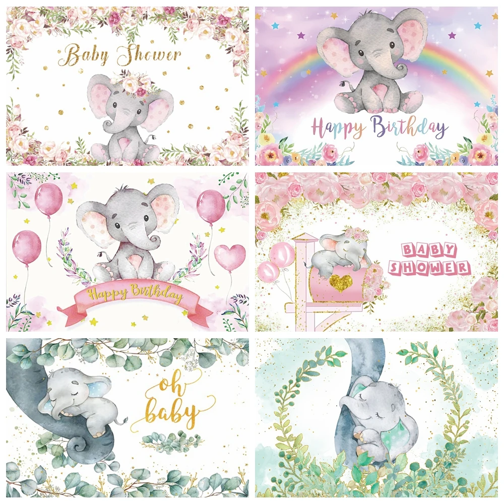 

Cute Elephant Baby 1st Birthday Backdrop for Photography Newborn Photo Photography Party Background Photocall Photo Studio Decor