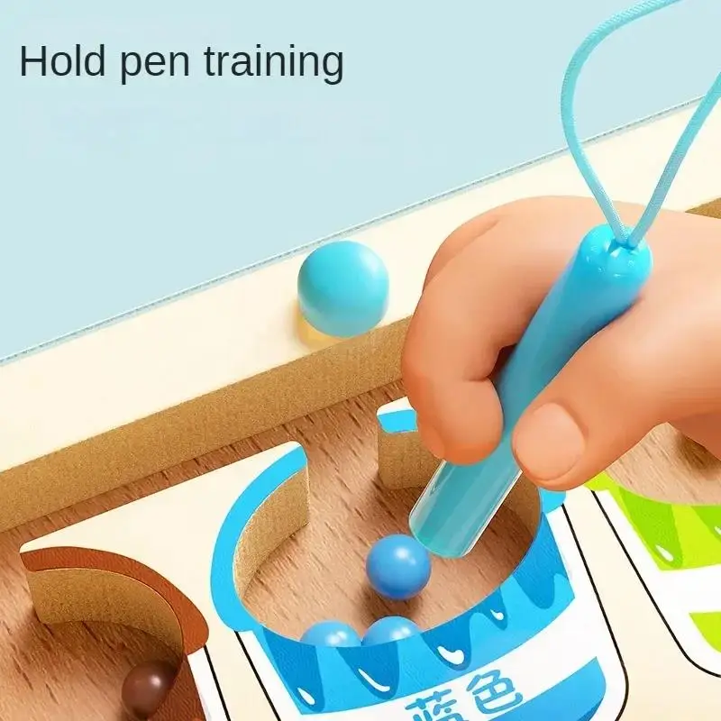 Giochi di ordinamento dei colori magnetici Montessori Labirinto Board Pen Giochi di perline mobili Controllo in legno Gioco sensoriale Giocattoli educativi per bambini