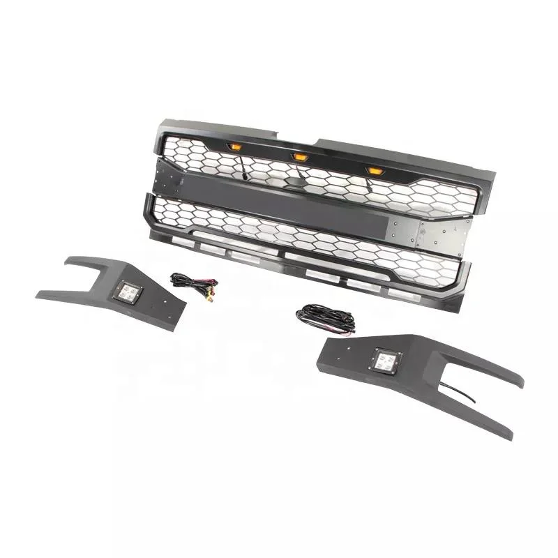 ABS Grille Front Hood Grill with Amber LED Lights for Chevy Silverado 1500 2019-2020