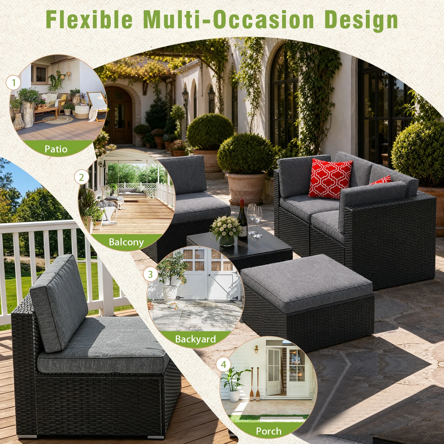 Set Sofa Seksional Modular 5-B - Outdoor Furniture Weatherproof ulasan dan harga