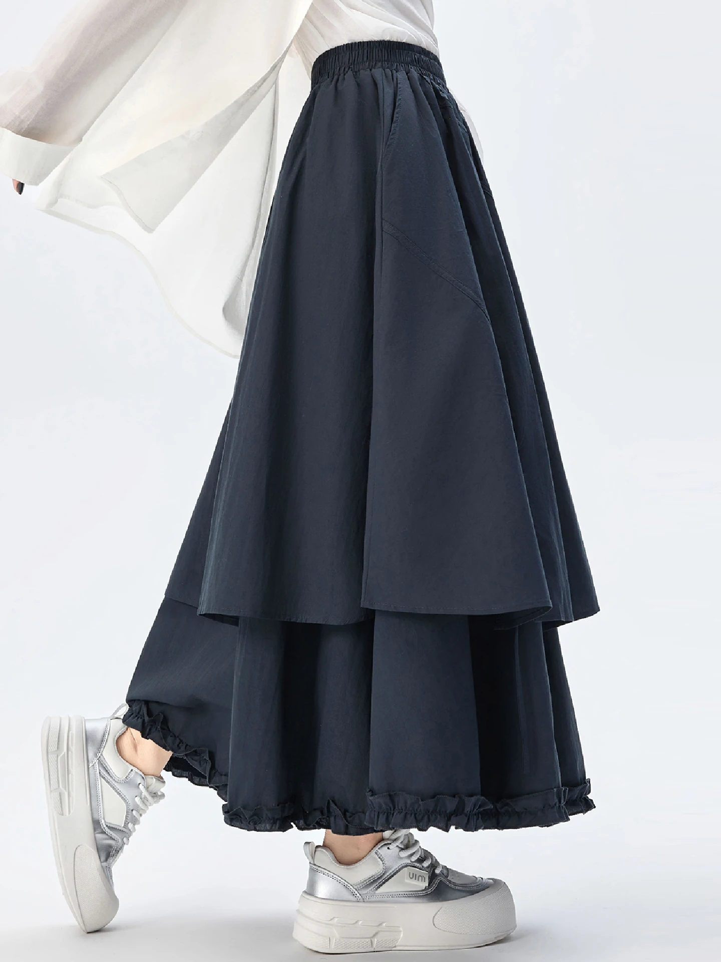 

Юбка миди А-силуэта с высокой талией, женская, весна-осень, с цветочным кружевом, расклешенным подолом, стройнящая, в корейском стиле, для повседневной носки