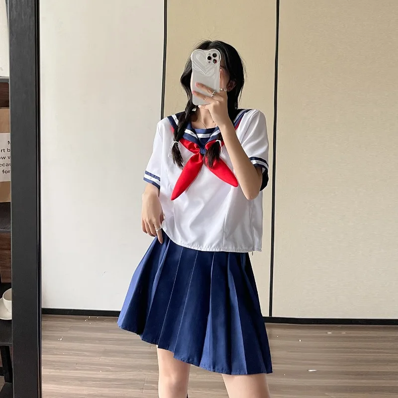 新しい女性学校制服セクシーなコラージュ学生セーラーパーティーコスプレ衣装日本半袖 JK スーツ女の子プリーツスカート