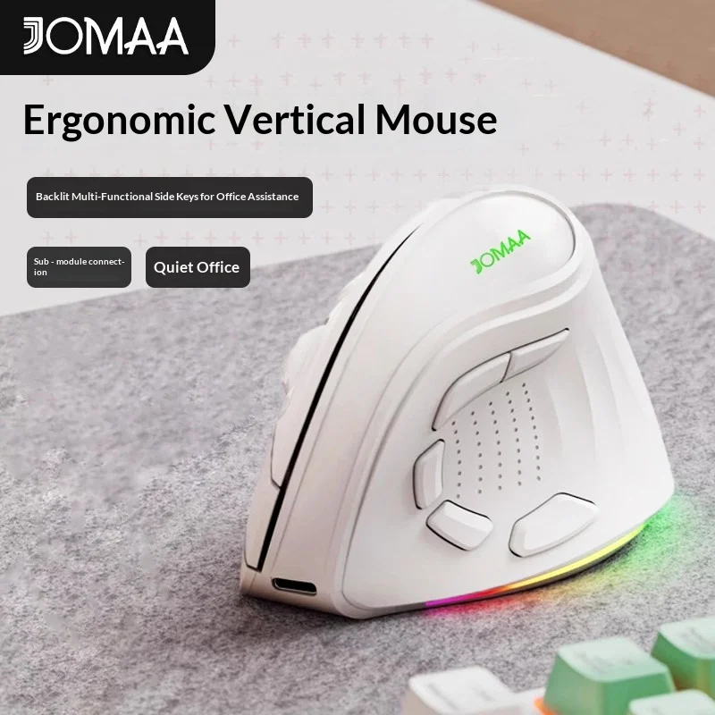 JOMAA Vertical Ergonomic Mouse Dual Mode Wireless Bluetooth Rechargeable Adjustable Backlit Silent Multifunctional Office Laptop