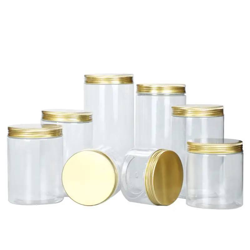 Aluminum Lid Sealed Jar PET Plastic Food Grade Storage Transparent Packing Bottle Candy Snacks Tea Preservation Jars.