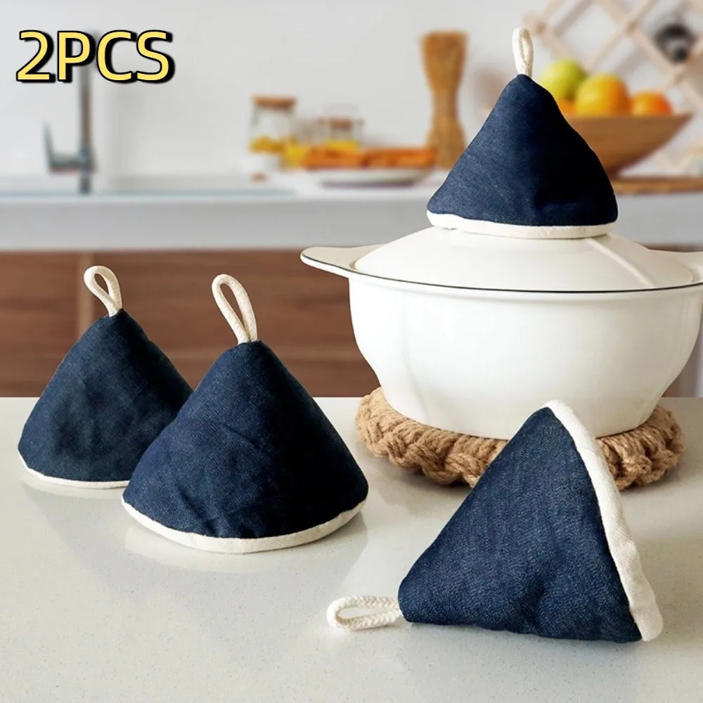 

2PCS Cotton Anti-Scalding Pot Hat Washable Triangle Shape Pot Handle Gloves Microwave Safe Mini Pot Hat Kitchen