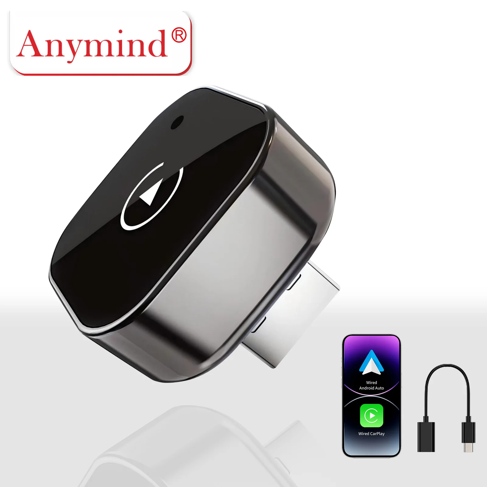 

Адаптер Anymind Upgraded Wireless CarPlay Android Auto, двухдиапазонный Wi-Fi, быстрое автоматическое подключение, Plug&Play для iPhone и Android, USB/USB-C