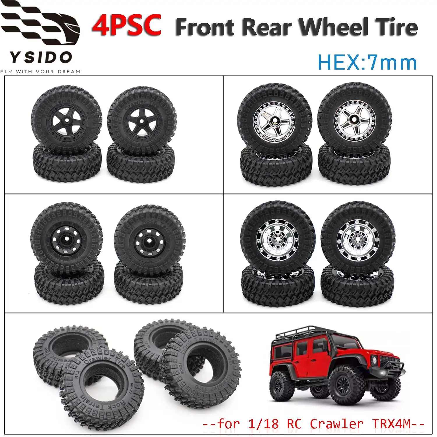 

4 шт., 1,3 дюйма, 60*21 мм, передняя и задняя резиновая шина с замком, 7 мм HEX для 1/18 TRX4M, RC гусеничные автомобильные шины, аксессуары для обновления игрушек