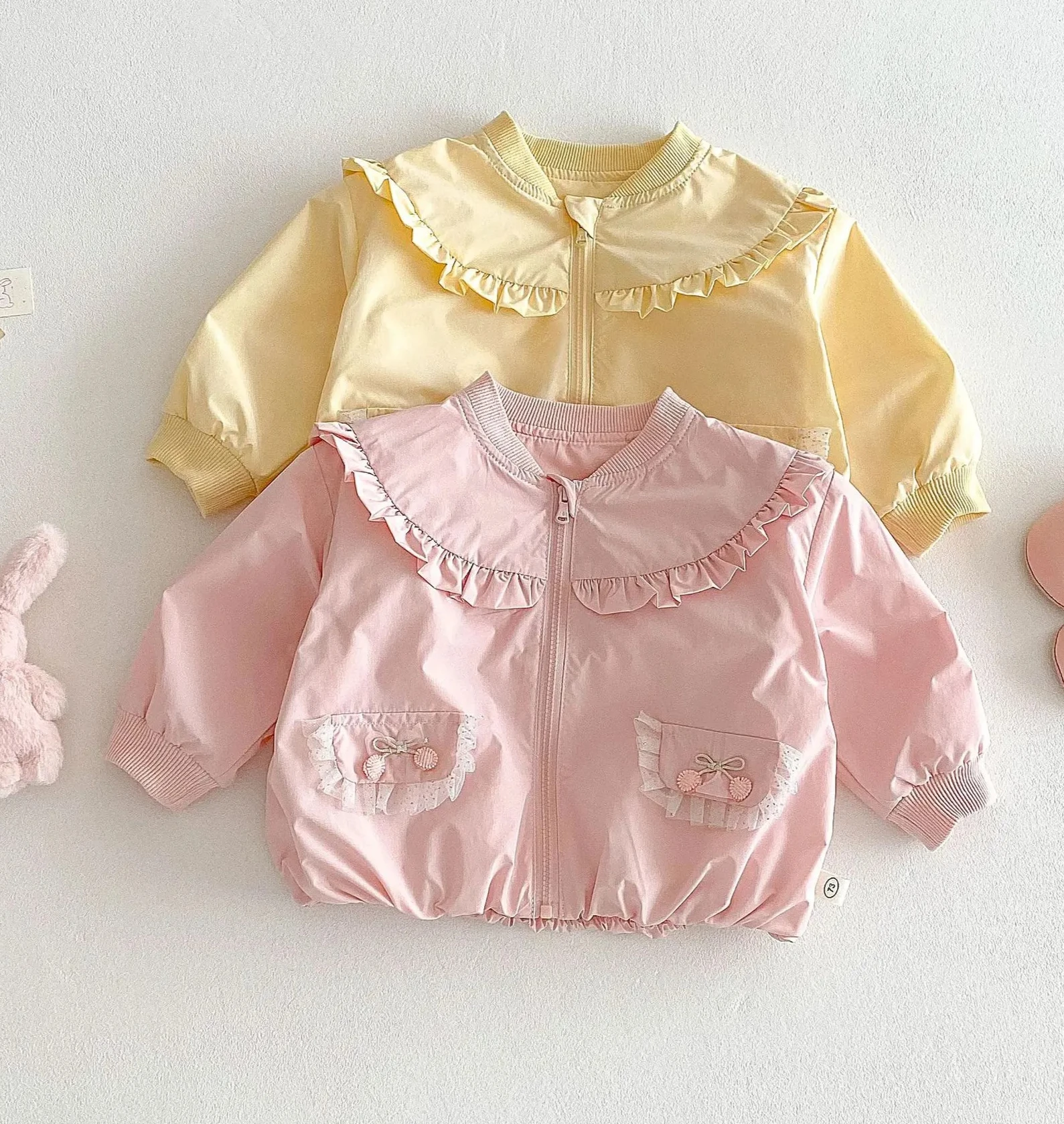 

Girls Korean Jacket 2025 New Spring 0-5-year-old Baby Fashion Bow Top Solid Loose Spring Lace Jacket