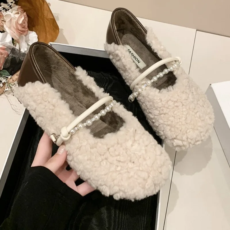 

Beaded Flats Fur Women Loafers Shoes Fashion Casual Shallow Sneakers 2025 Winter New Trends Sport Shoes Cozy Home Zapatos Mujer