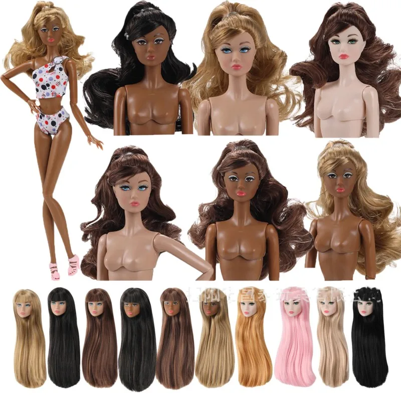Fashion Doll Head 1/6 Supermodel Doll Makeup Face Curly Hair Toy Joint Movable White/normal/black Skin Body+Head Doll Accessorie