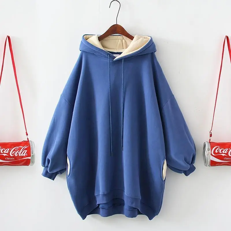 Oversized Hoodies Women Autumn Winter Trendy Plush Thicken Hooded Coat Korean Loose Pullover Hoodie Casual Top Woman Y2k Clothes