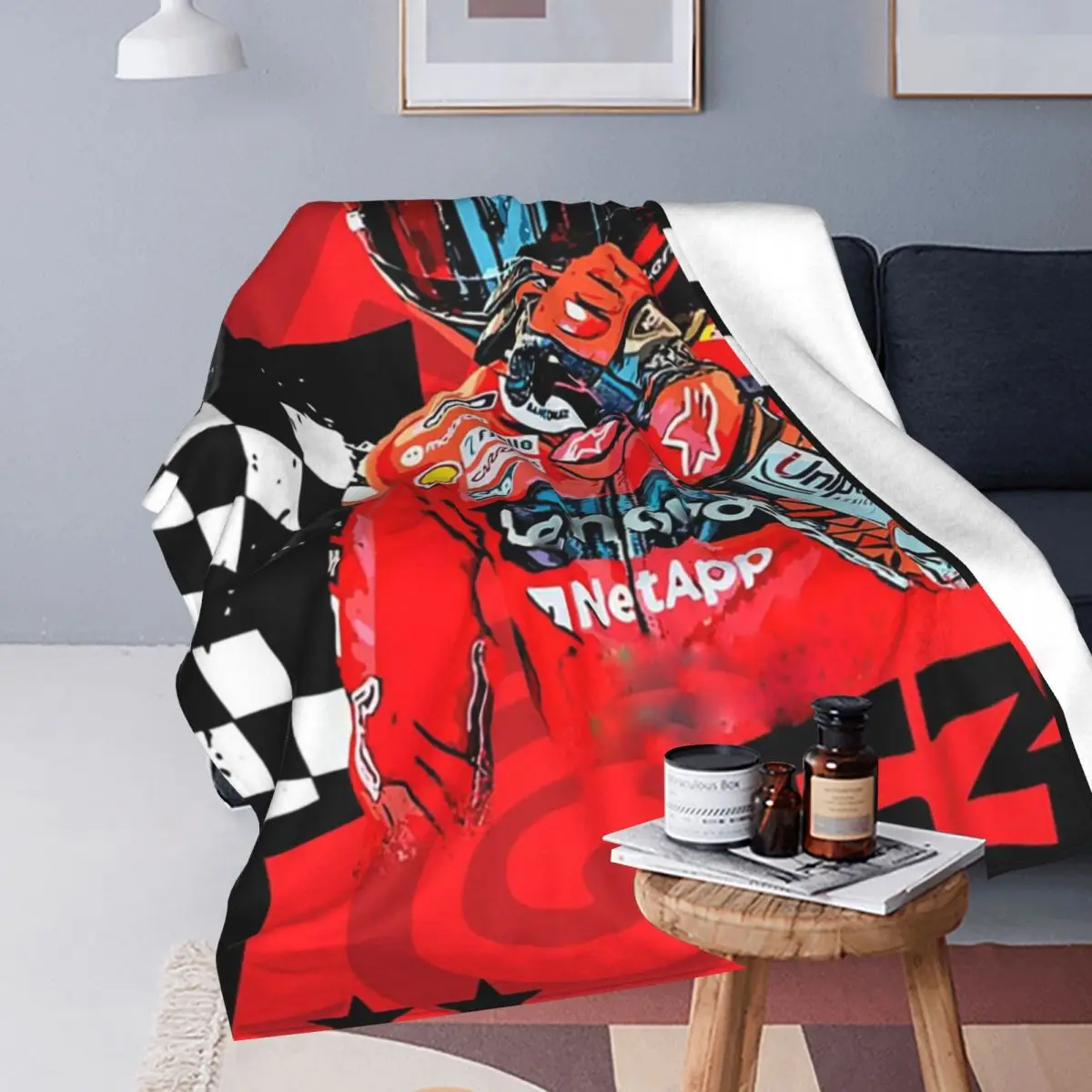 Pecco Francesco Bagnaia Number GP Flag Blanket Flannel Lightweight Throw Blankets For Couch Bedding Office Throws Bedspread