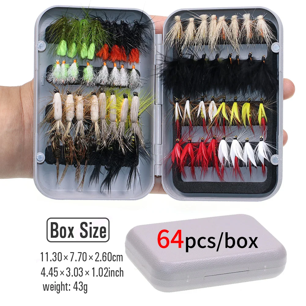Bimoo 64/120pcs Combination Beadhead Nymph Fly Trout Fishing Flies John Wood Two Cent Caddis Bluegill Crappie Makerel Fish Bait