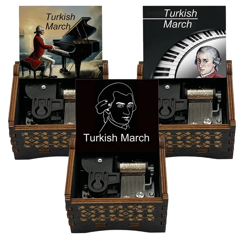 Caja de música de madera turca con mecanismo de cuerda, melodía de piano con canción clásica Alla Turca, regalo especial para amigos, familiares, cumpleaños