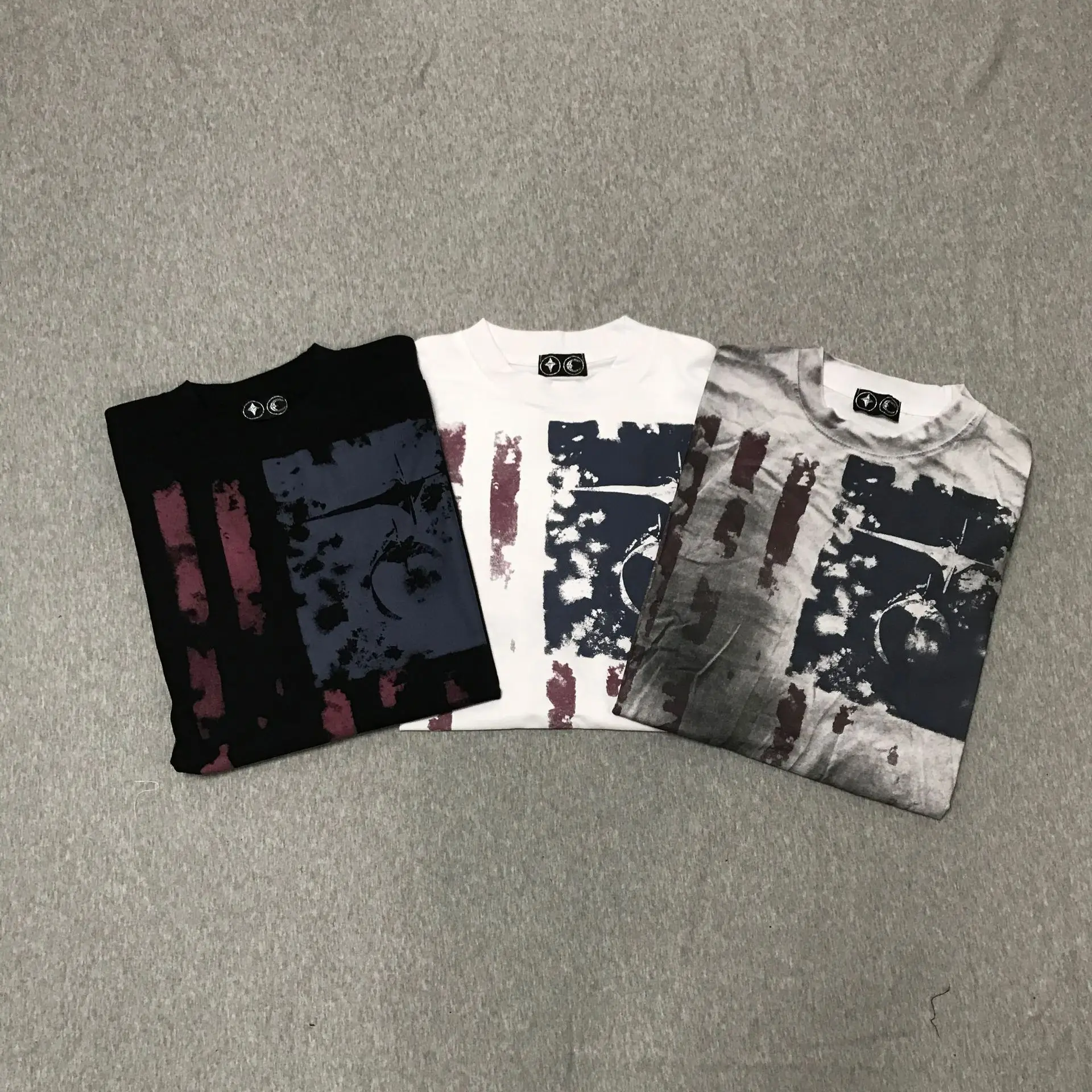 Thug Club Moon & Star Flag Embroidery Hand-painted Couple Male-Female Complementary Short-Sleeved